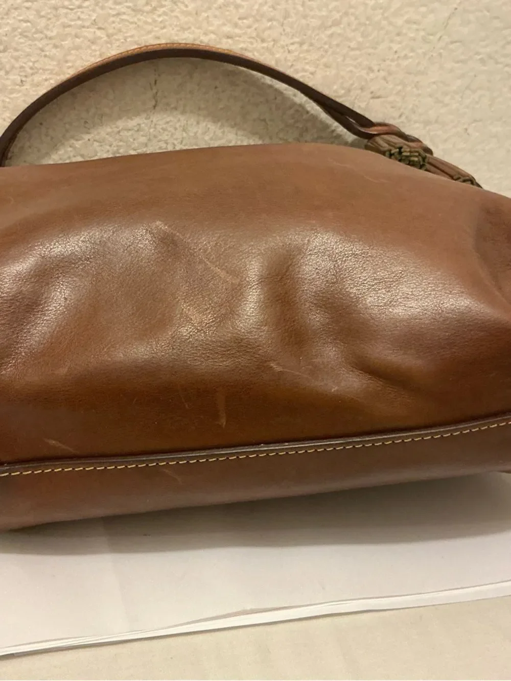 Dooney & Bourke Natural Brown Florentine Leather Hobo with Braided Strap! GUC!!